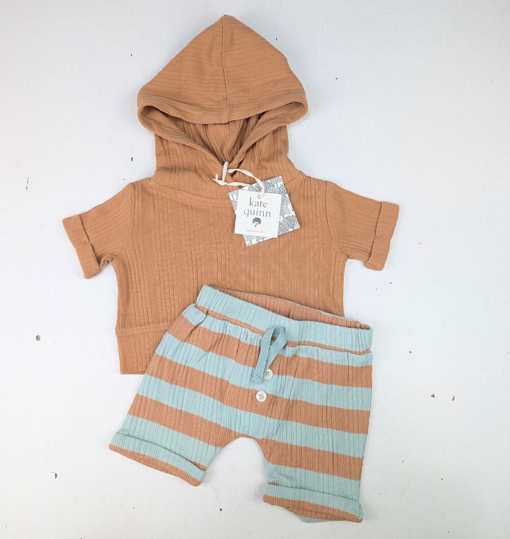 Kate Quinn Caramel & Light Blue Tee & Shorts Set - Infant 3-6 Months